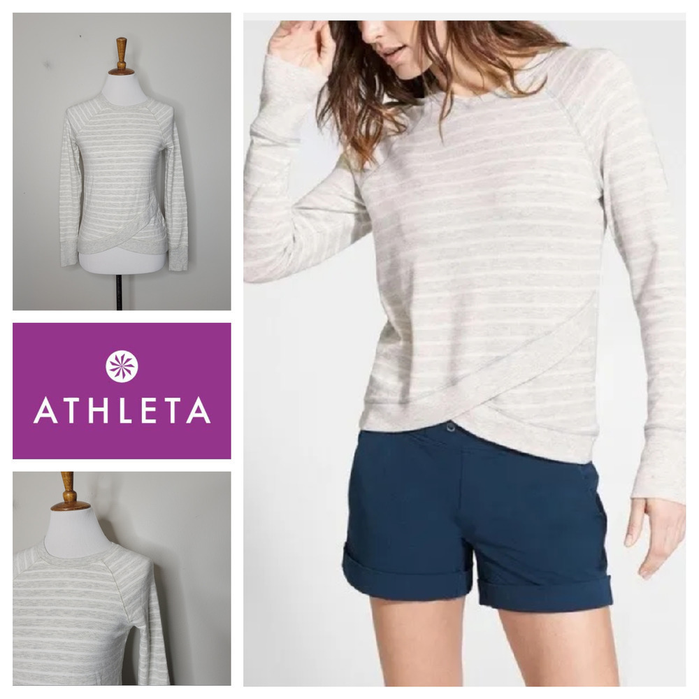 Athleta Striped Wrap Front‎ Long Sleeve Sweater Top XXS Modal Spandex